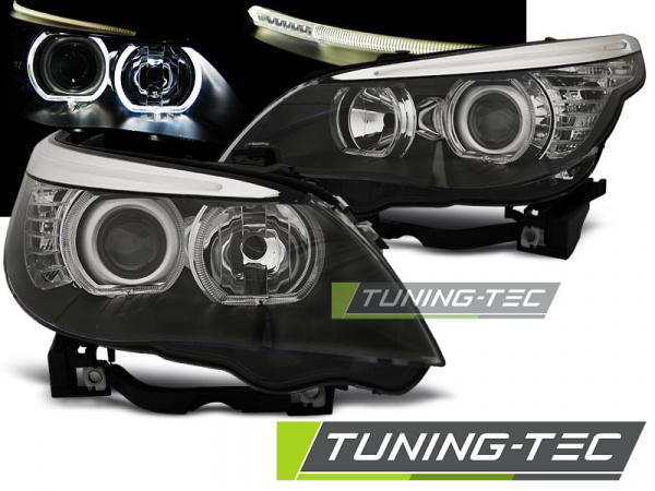 LED Angel Eyes Scheinwerfer für BMW 5er E60/E61 03-07 schwarz